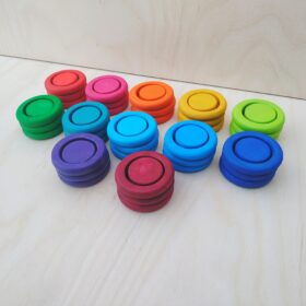 Endow Toys Wooden Coins and Rings, Mandala Coins, Circular Blocks, Rainbow Coins,  Waldorf toys, Counters